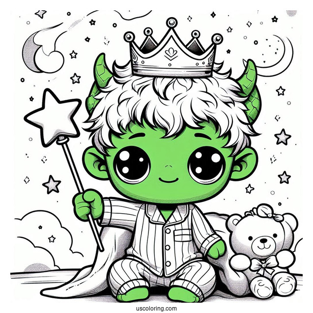 Dazzled Chibi Hulk Coloring Page In A Starry Sky For Preschoolers