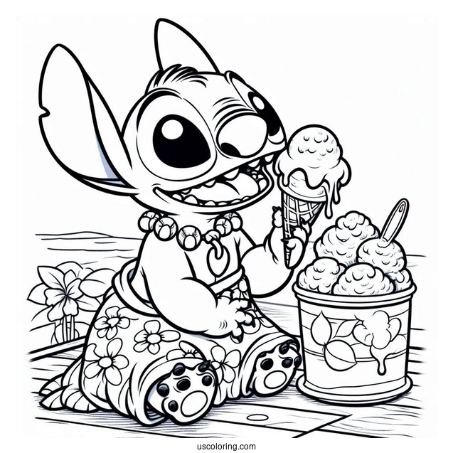 Coloring Page Of Lilo And Stitch Eating Ice Cream