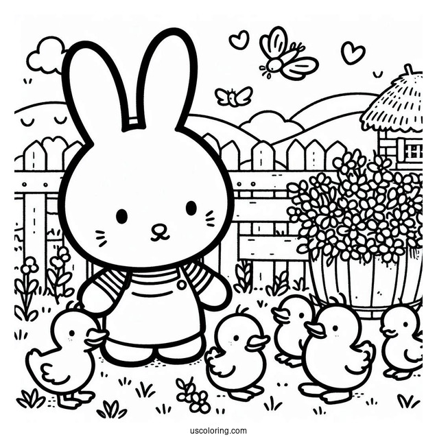 Miffy Coloring Page In A Farm With Ducklings For Kids