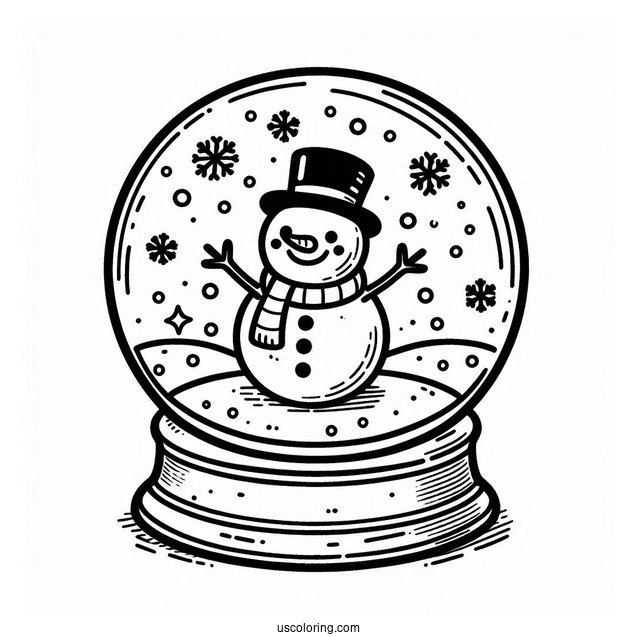 Happy Snowman Inside A Snow Globe Coloring Page