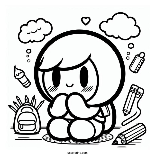 Easy Shy Guy Coloring Page Outline For Kids