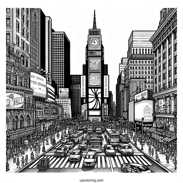 Detailed New York Coloring Page Of Times Square