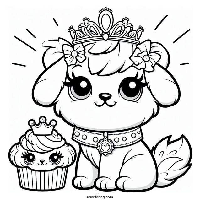 Palace Pets Coloring Page Of Muffin With Collar And Crown For Preschoolers