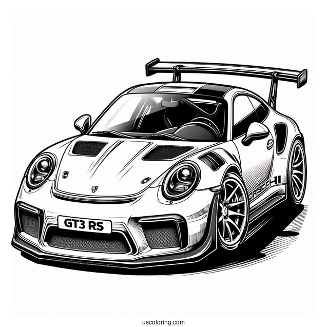 Easy Porsche Coloring Page GT3 RS For Kids