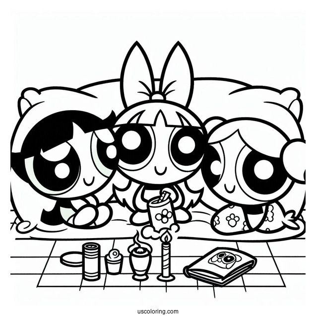Coloring Page Of Powerpuff Girls Sleepover With Mojo