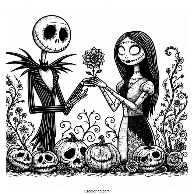 Detailed Jack And Sally Coloring Page