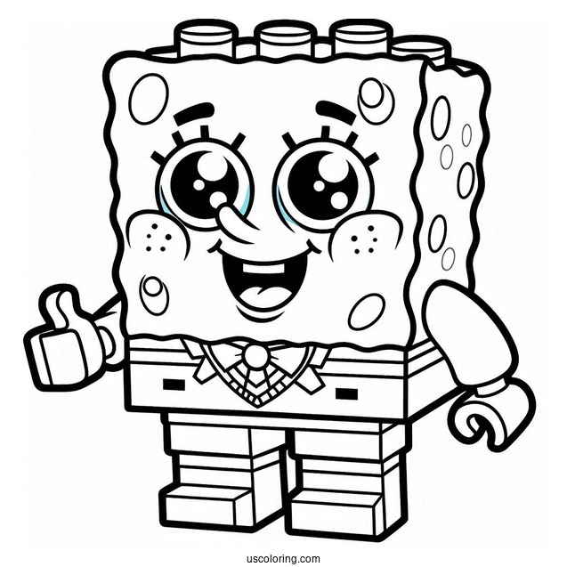 Smiling Lego SpongeBob Coloring Page For Kids