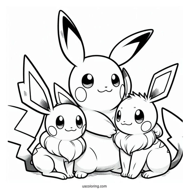 Pichu, Eevee, And Pikachu Playing Together
