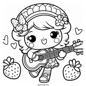 Strawberry Shortcake Coloring Page of Cherry Jam Playing Guitar