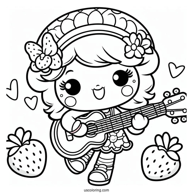 Strawberry Shortcake Coloring Page of Cherry Jam Playing Guitar