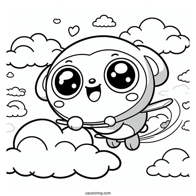 Easy Pororo Coloring Page In The Clouds For Kids