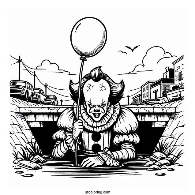 Evil Pennywise In The Sewers Holding A Balloon