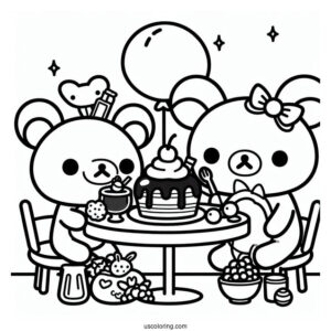 Rilakkuma Coloring Page Eating Dessert With Kiiroitori And Korilakkuma For Kids