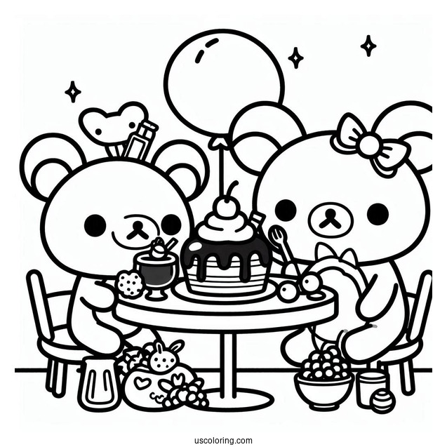 Rilakkuma Coloring Page Eating Dessert With Kiiroitori And Korilakkuma For Kids