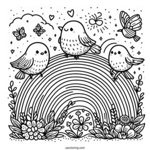 Tiny Birds Perched On Top Of A Rainbow
