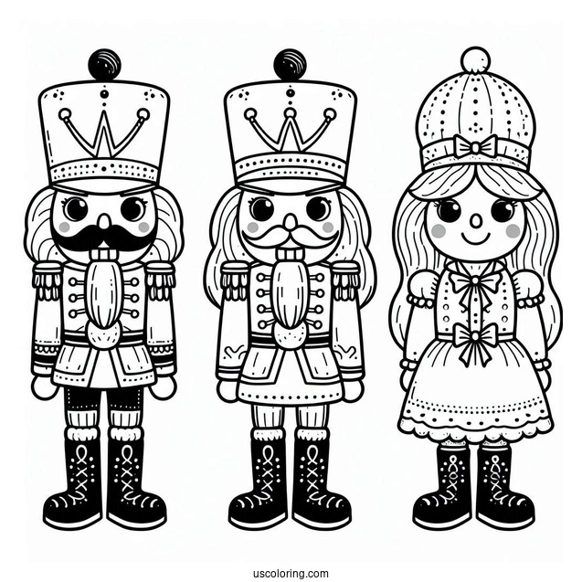 Three Easy Nutcracker Coloring Page Outlines For Kids
