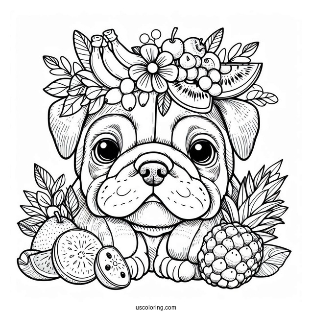 Rio Bulldog With Fruits On The Head