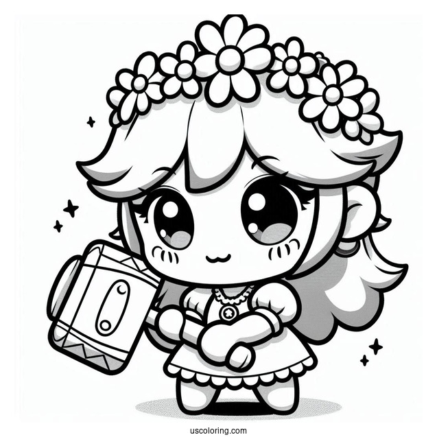 Kawaii Baby Princess Daisy Coloring Page Holding Hammer