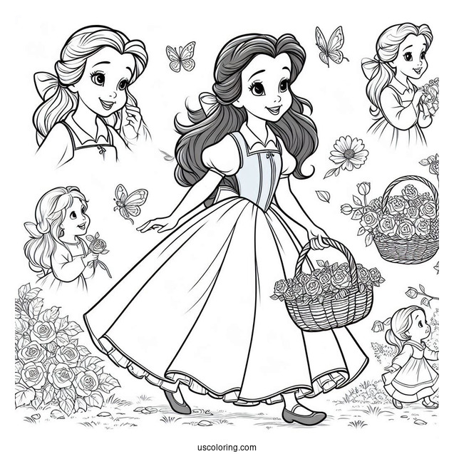 Belle Wearing Blue Dress Walking With Basket