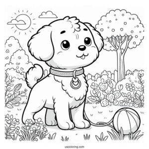 Cartoon Dogs In Lawn Coloring Page