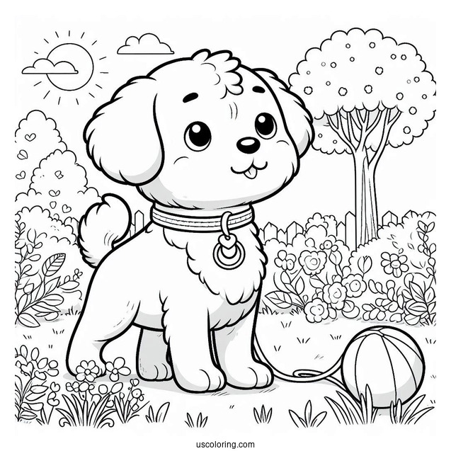 Cartoon Dogs In Lawn Coloring Page