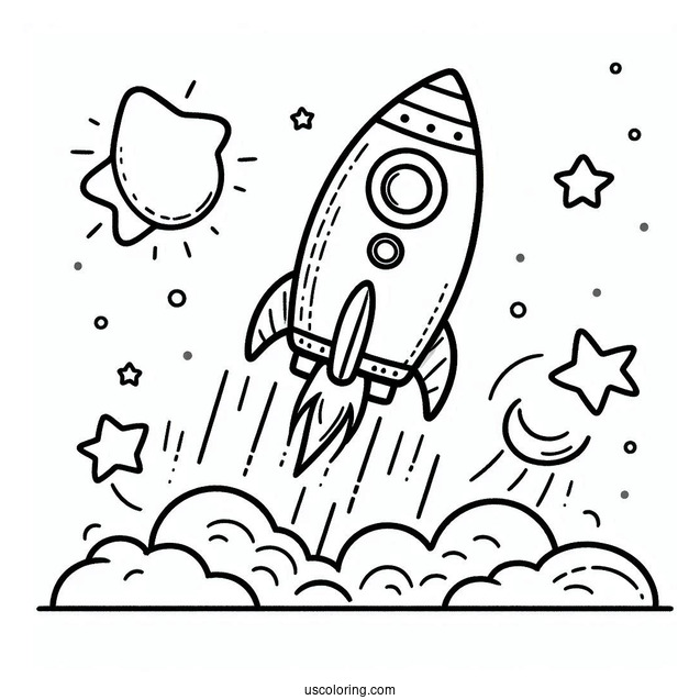 Kids Coloring Page Of a Rocket Launching