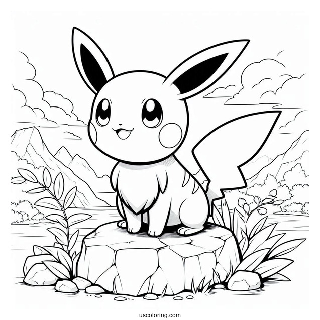 Adorable Mudkip Standing On Rock Coloring In