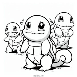 Squirtle Coloring Page With Wartortle, And Blastoise Evolution