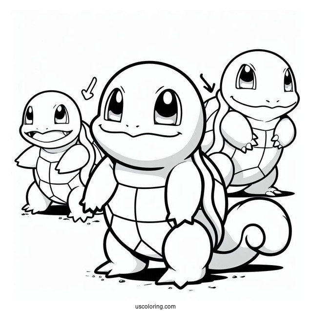 Squirtle Coloring Page With Wartortle, And Blastoise Evolution