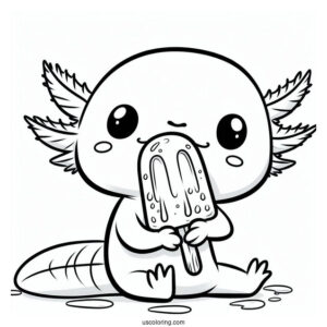 Axolotl Coloring Page Eating A Popsicle For Kids
