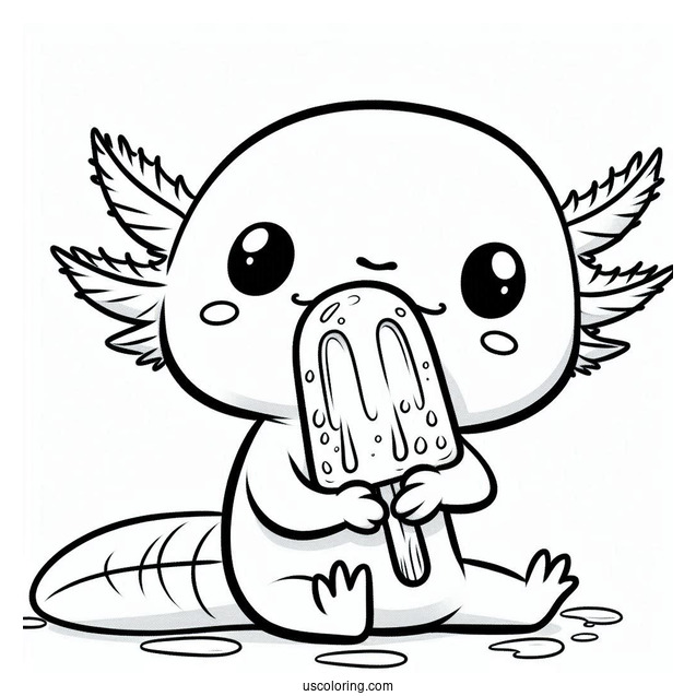 Axolotl Coloring Page Eating A Popsicle For Kids