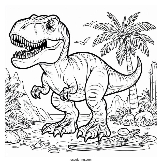 Coloring Sheet Of T-Rex With Sharp Teeth And Big Claws