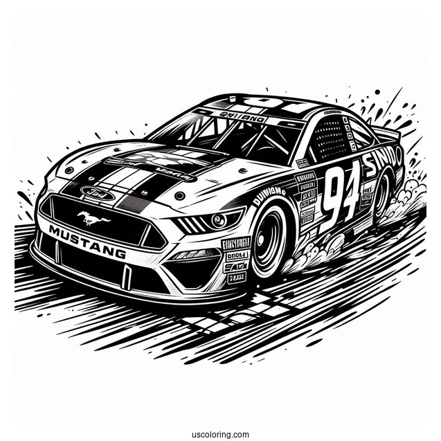 NASCAR Coloring Page Ford Mustang Racing For Kids