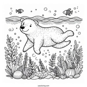 Polar Bear Swimming Coloring Sheet