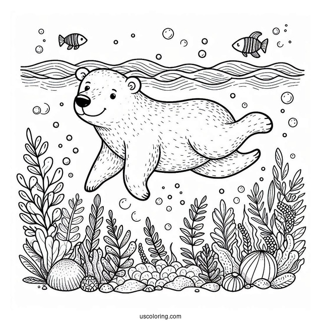 Polar Bear Swimming Coloring Sheet