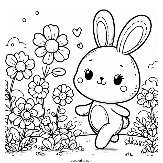 Cute Coloring Page Rabbit Hiking On A Flower Field