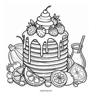 Fruity Pancake Coloring Page Tower Dripping With Syrup