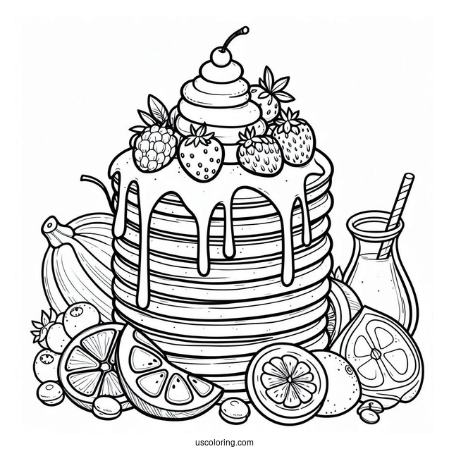 Fruity Pancake Coloring Page Tower Dripping With Syrup