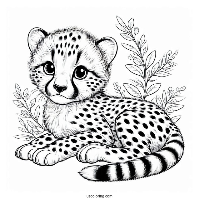 Cute Realistic Baby Cheetah Coloring Page For Preschoolers