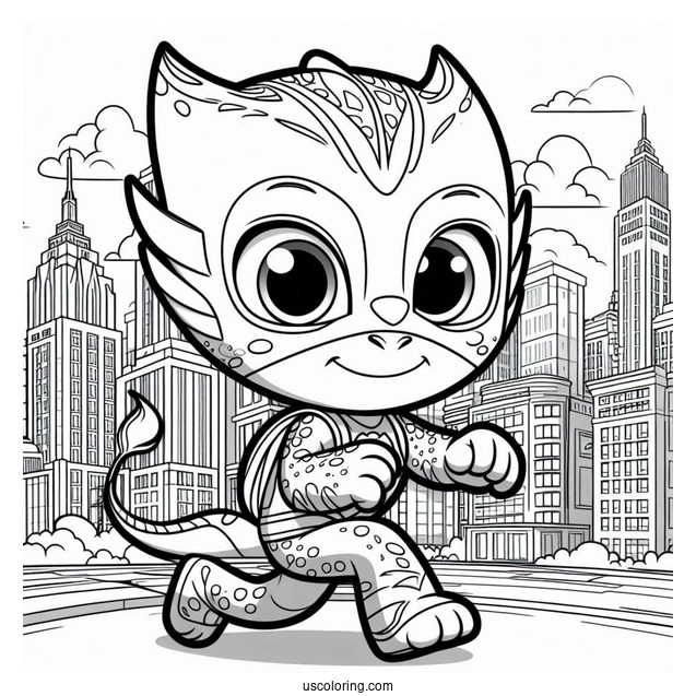 Detailed PJ Masks Coloring Page Of Gekko In City