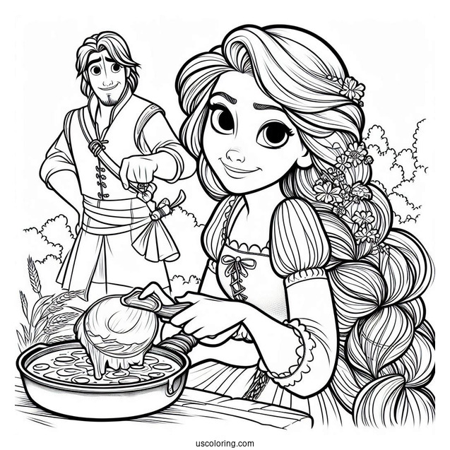 Rapunzel Holding Pan With Pascal To Color