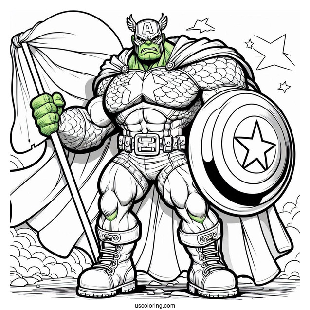Captain America With Hulk Coloring Page In A Battle