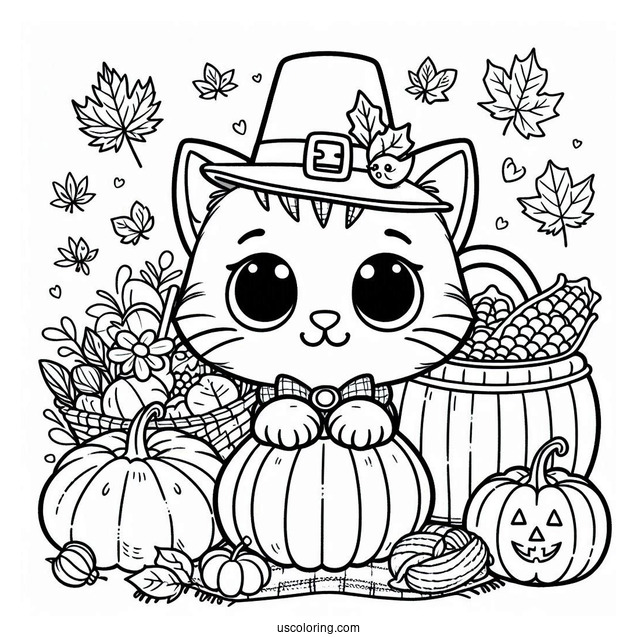 Thanksgiving Themed Pete The Cat Coloring Page