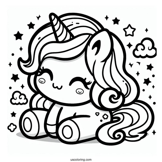 Easy Kawaii Unicorn Sitting Coloring Page For Kids