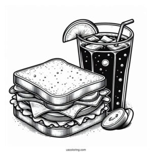 Sandwich And Soda Coloring Page