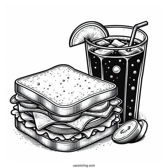 Sandwich And Soda Coloring Page