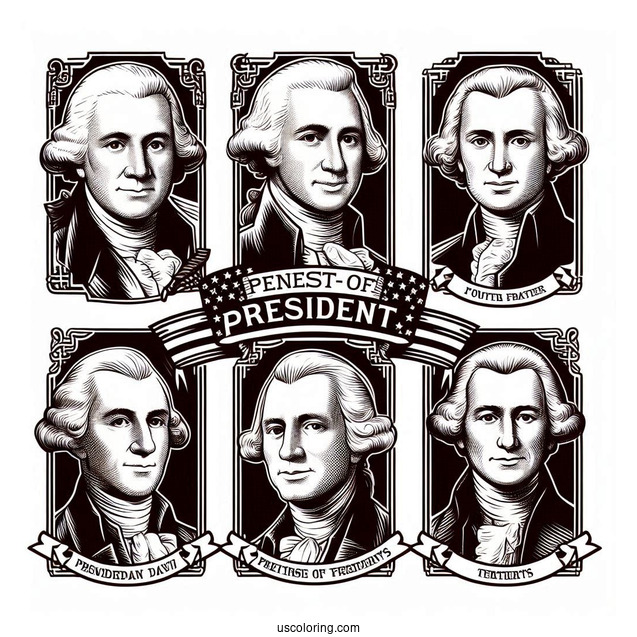 Founding Father s Portraits With President s Day Banner Coloring Page