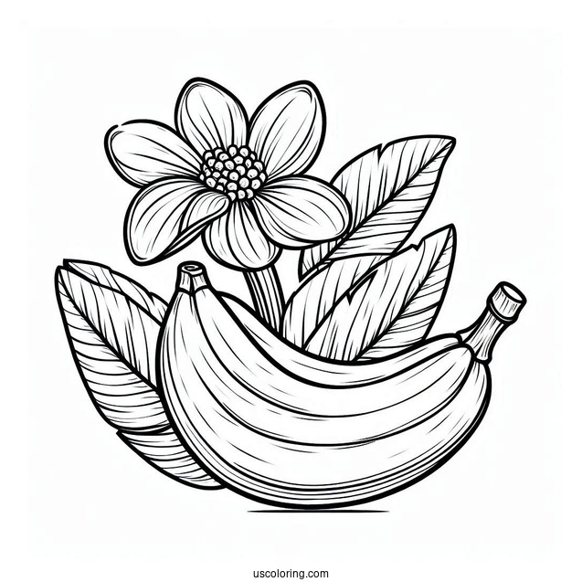 Pretty Banana Coloring Page With A Flower