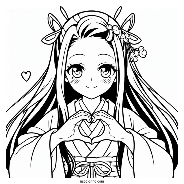 Nezuko Coloring Page Kamado Forming Heart With Her Hands