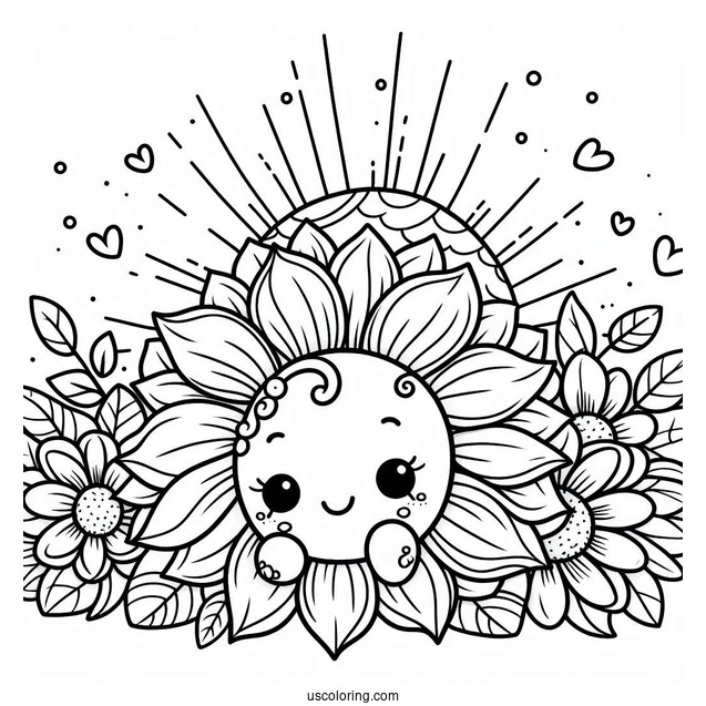Summer Coloring Page Of Cute Summer Sunflower For Kids